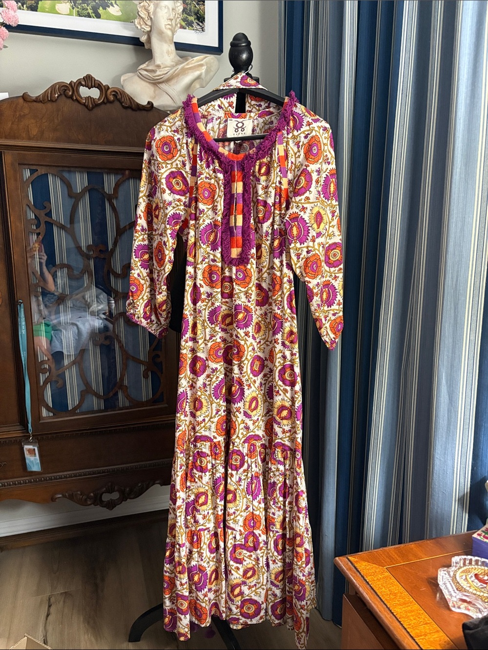 Bohemian Floral Maxi Dress in Purple & Orange